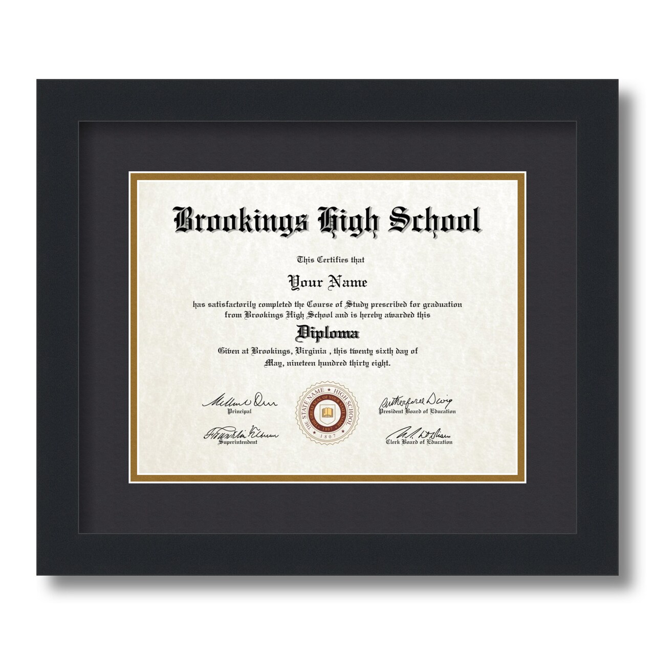 ArtToFrames 8.5x11 inch Diploma Frame - Framed with Black and Gold Mats, Comes with Regular Glass and Sawtooth Hanger for Wall Hanging (D-8.5x11)